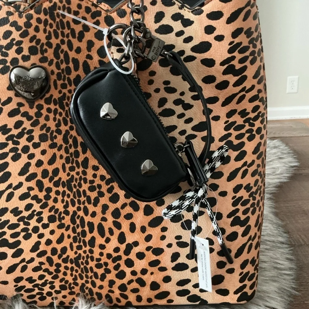 Betsy Johnson On the Prowl Leopard Print Tote Bag Faux Leather Chain Handles